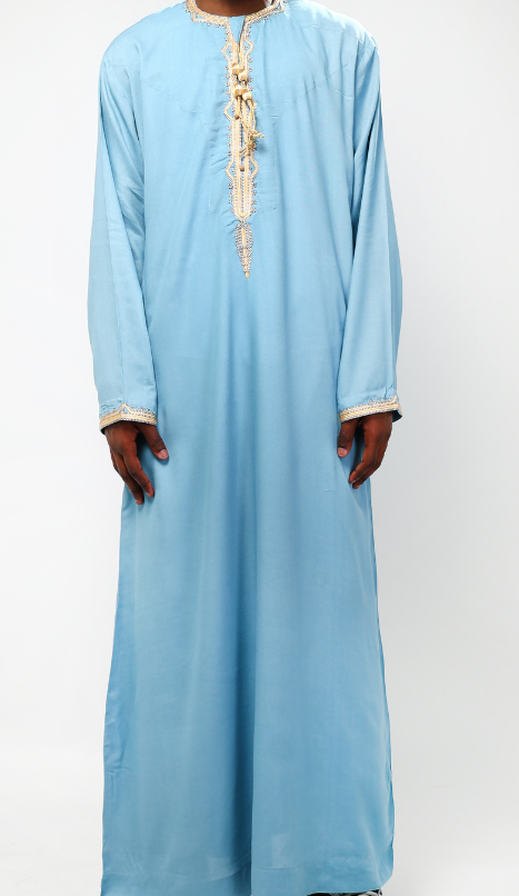 Qamis comorien bleu broderie doré