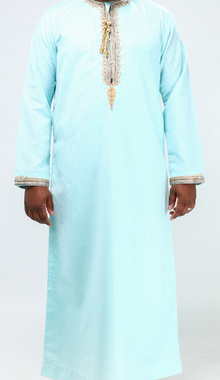 Qamis comorien vert eau broderie doré