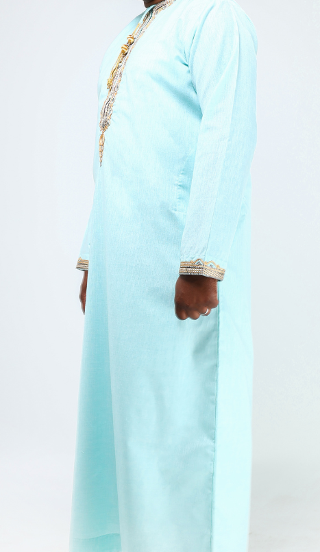 Qamis comorien vert eau broderie doré