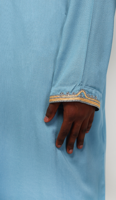Qamis comorien bleu broderie doré