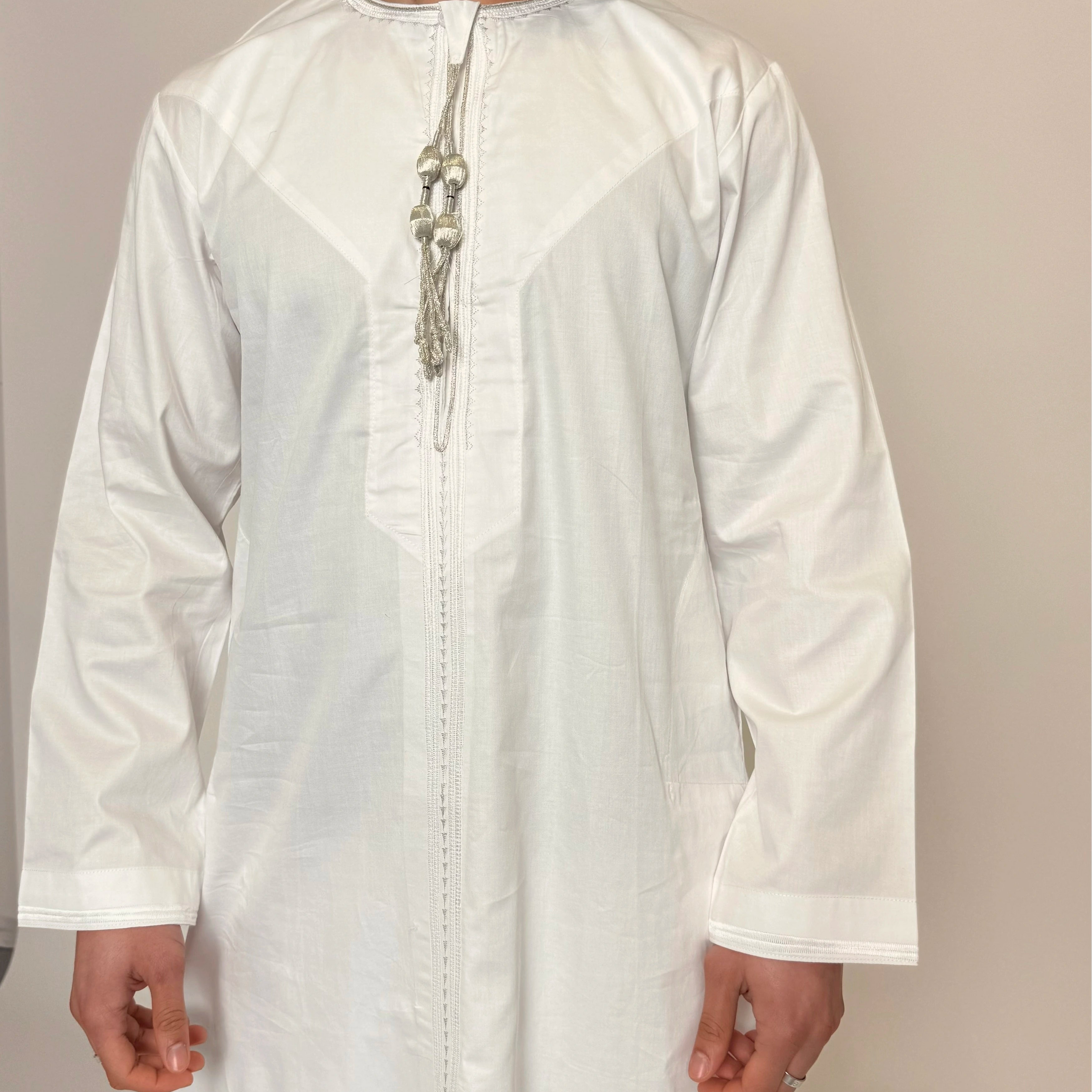 Qamis blanc broderie argenté